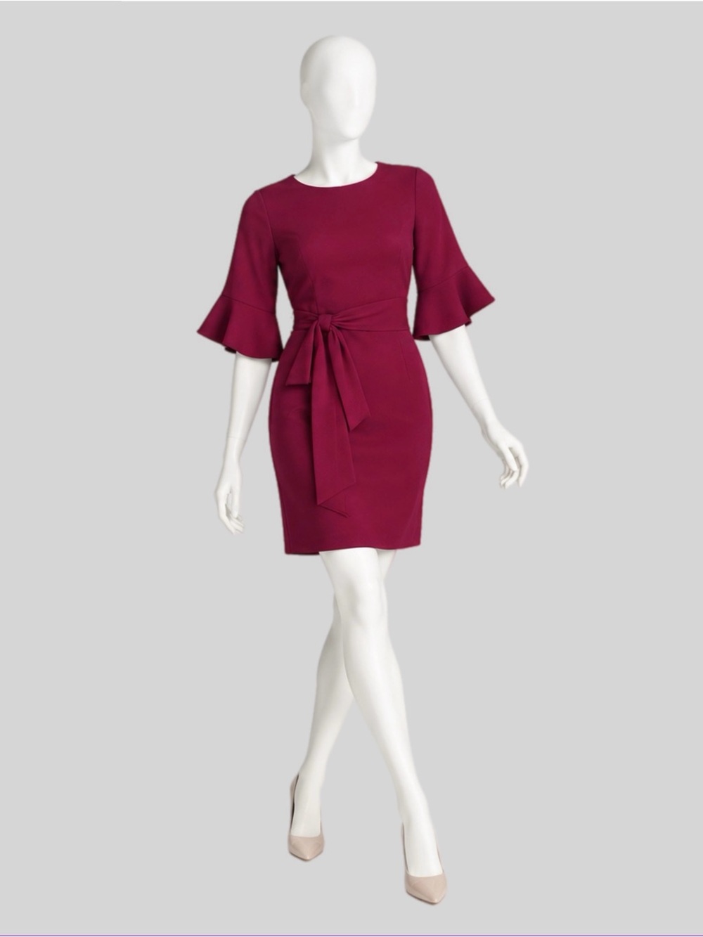Shelby & Palmer Deep Berry Tie-Waist Sheath Dress